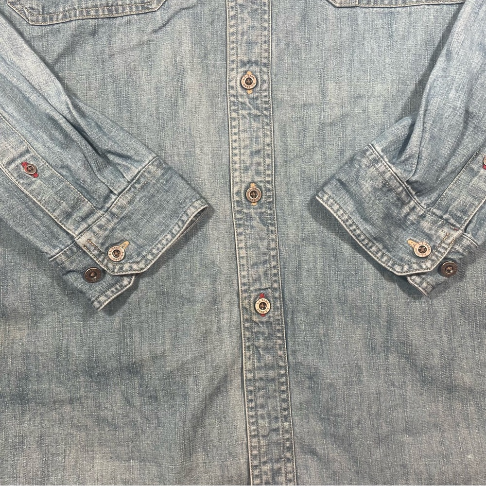 L.L.Bean Faded Denim Jean Button Front Pocket Shirt, Mens L.  #7 - Picture 2 of 10